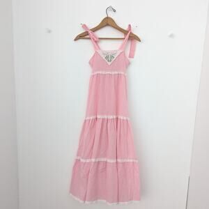 Vintage Cinderella Dress Girls Size 10 Pink Gingham Embroidered Sundress Maxi